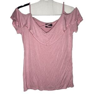 DISCREET Blouse Cold Shoulder Cap Sleeve V-neck Stretch Top Womens XL Pink